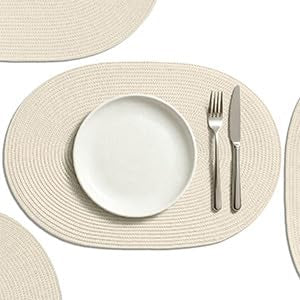 AHHFSMEI Placemats Set of 8 for Dining Table Washable Woven Non-Slip 18x12 inches Placemat Heat-Resistant Durable Table Mats for Dining Table Easy to Clean (Yellow, 8)
