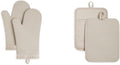 KitchenAid Ribbed Soft Silicone Oven Mitt and Pot Holder Set, Milkshake, 7"x13" Mitts + 7"x9" Holders