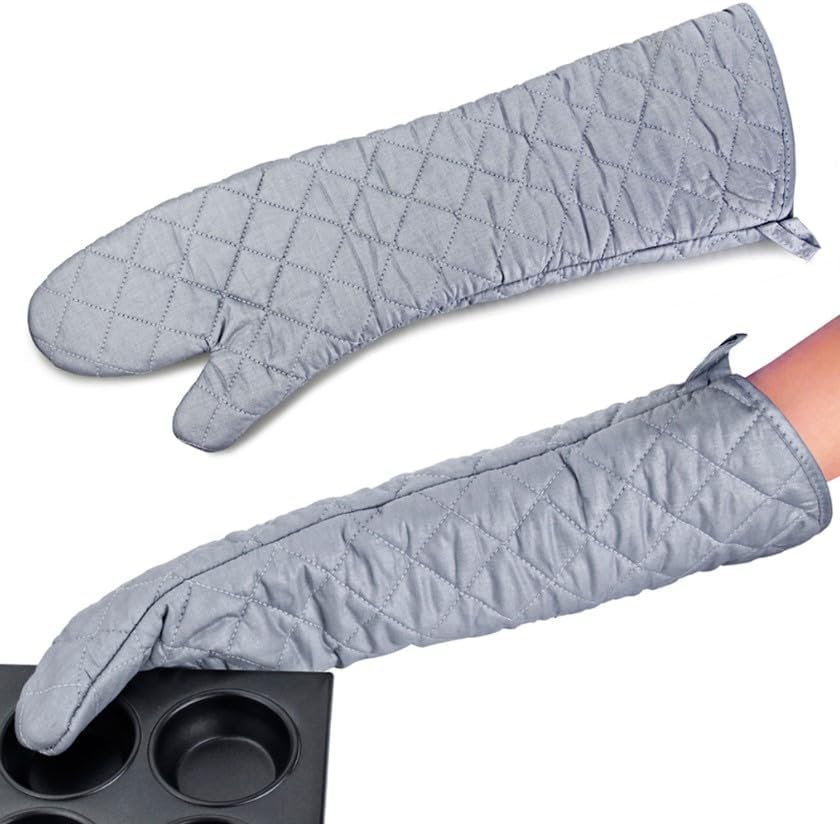 Linwnil Extra Long 23 Inch Heat Resistant Oven Gloves New Cotton Oven Mitts Kitchen Gloves High Temperature Cooking Tool BBQ Gloves (23-Inch)