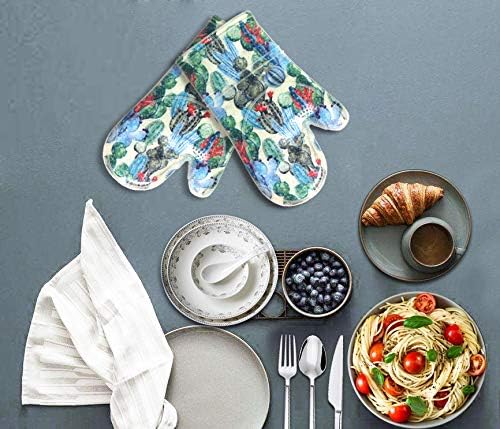 Oven Mitts with Transparent Clear Silicone Shell and Nice Cacturs Flower Printing