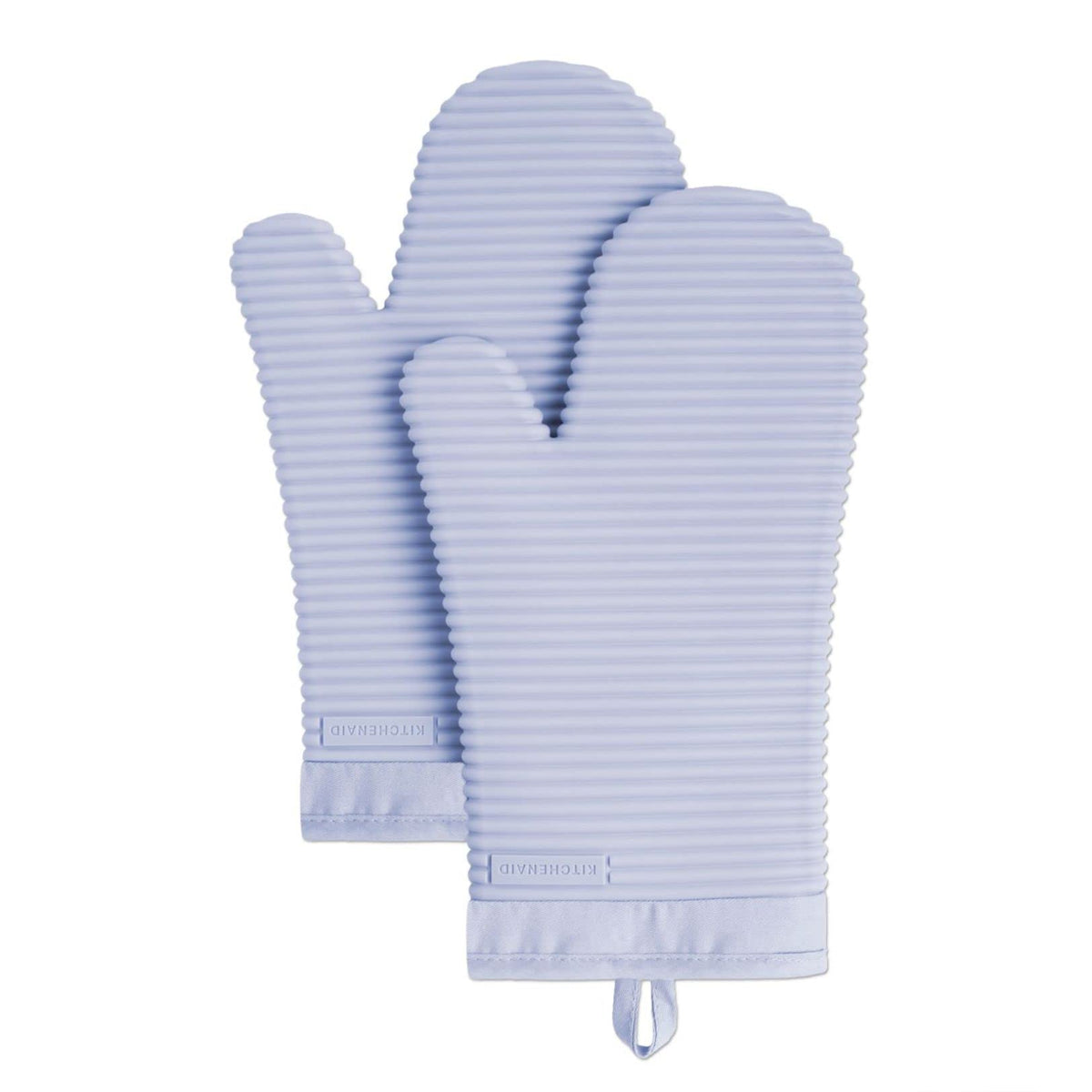 KITCHENAID Ribbed Soft Silicone Oven Mitt 2-Pack Set, 7.5"x13", Blue Willow