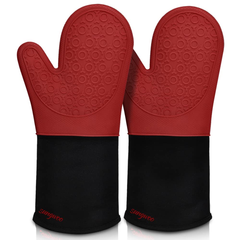 Silicone Oven Mitts - 14.6" Heat Resistant Oven Gloves for Baking, Cooking