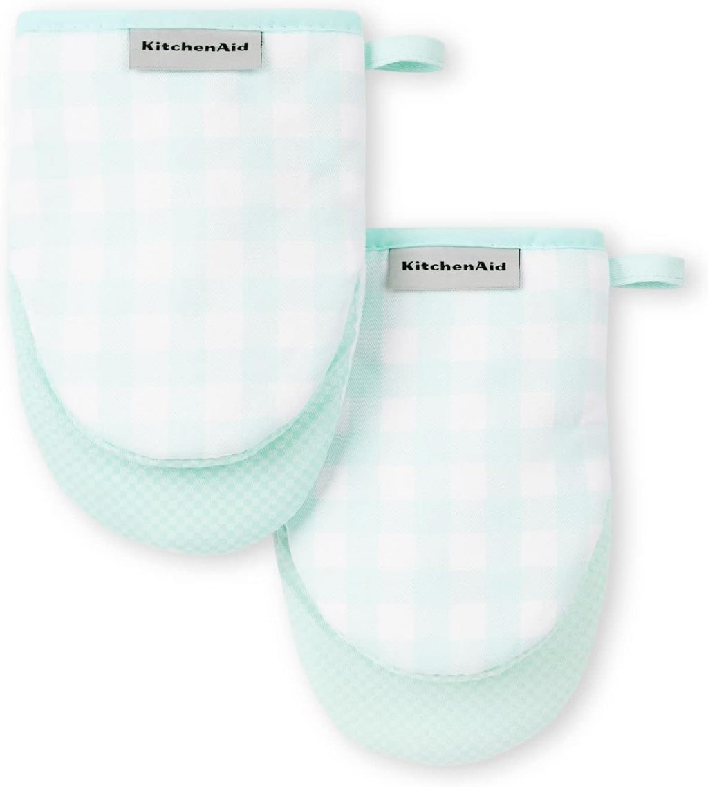 KitchenAid Gingham Mini Oven Mitt 2-Pack Set, Milkshake Tan, 5.5"x8"