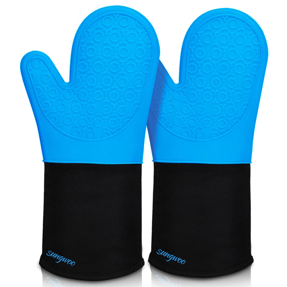 Silicone Oven Mitts - 14.6" Heat Resistant Oven Gloves for Baking, Cooking