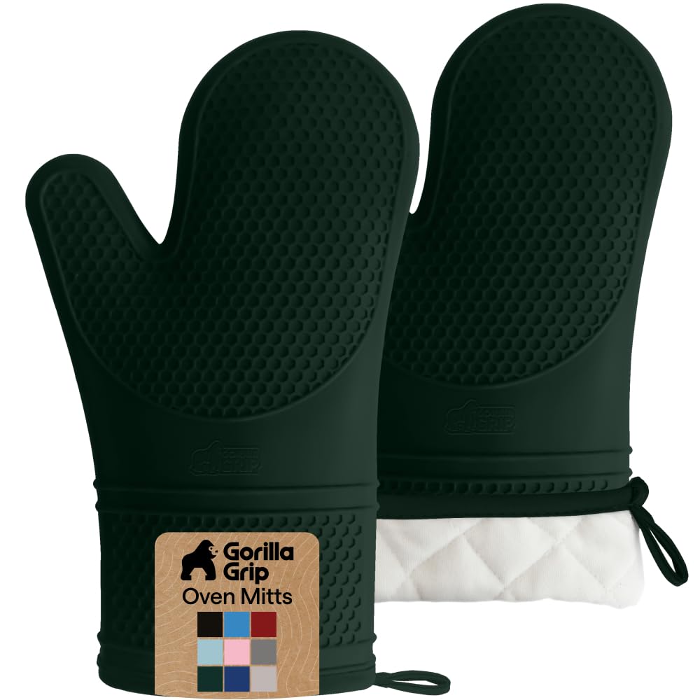 GORILLA GRIP Silicone Oven Mitts, 550F Heat Resistant, 12.5x8.3, Black