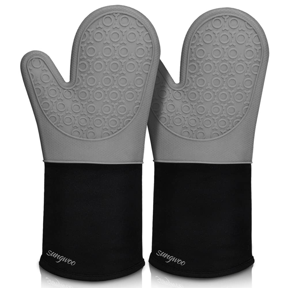 Silicone Oven Mitts - 14.6" Heat Resistant Oven Gloves for Baking, Cooking
