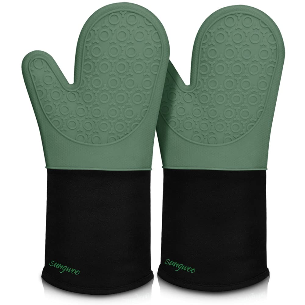 Silicone Oven Mitts - 14.6" Heat Resistant Oven Gloves for Baking, Cooking