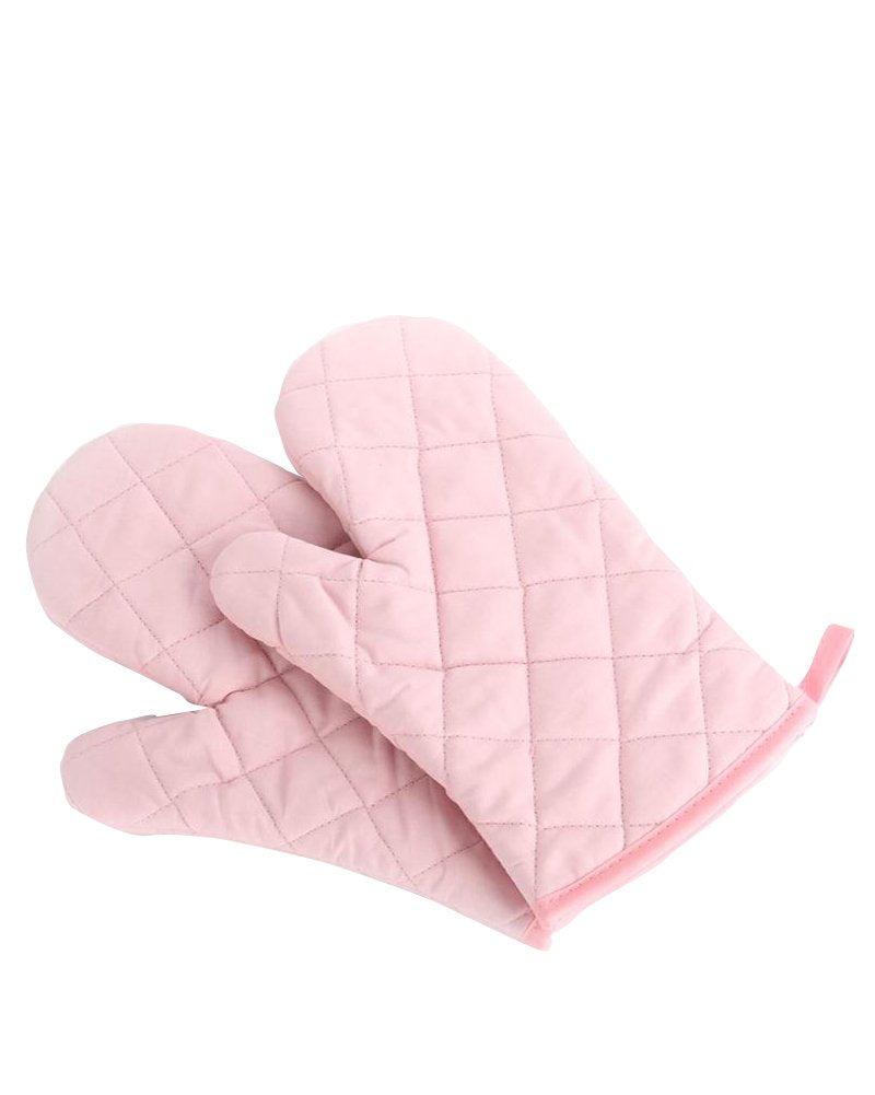Oven Mitts, Premium Heat Resistant Kitchen Gloves Cotton & Polyester Quilted Oversized Mittens, 1 Pair (Pink)
