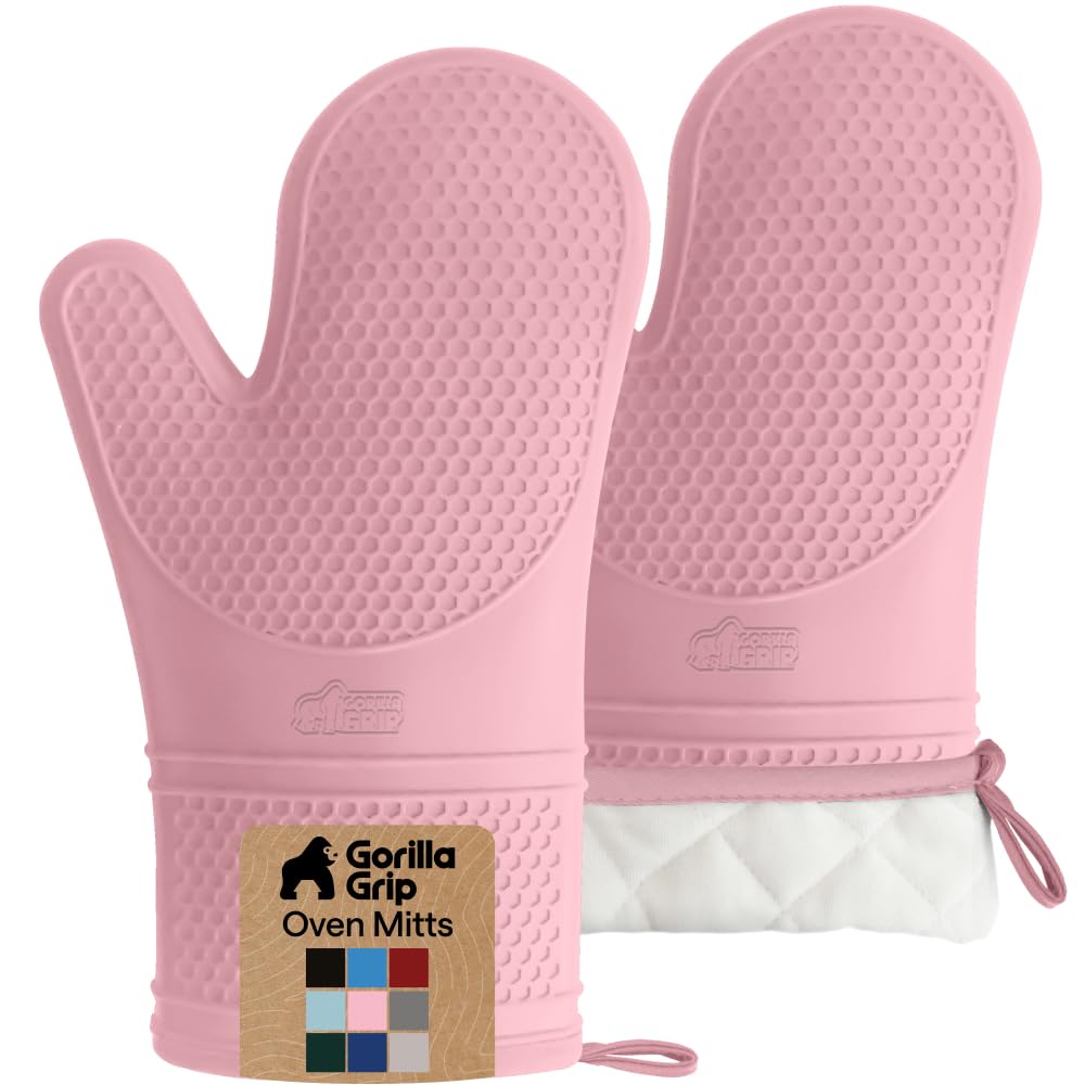 GORILLA GRIP Silicone Oven Mitts, 550F Heat Resistant, 12.5x8.3, Black