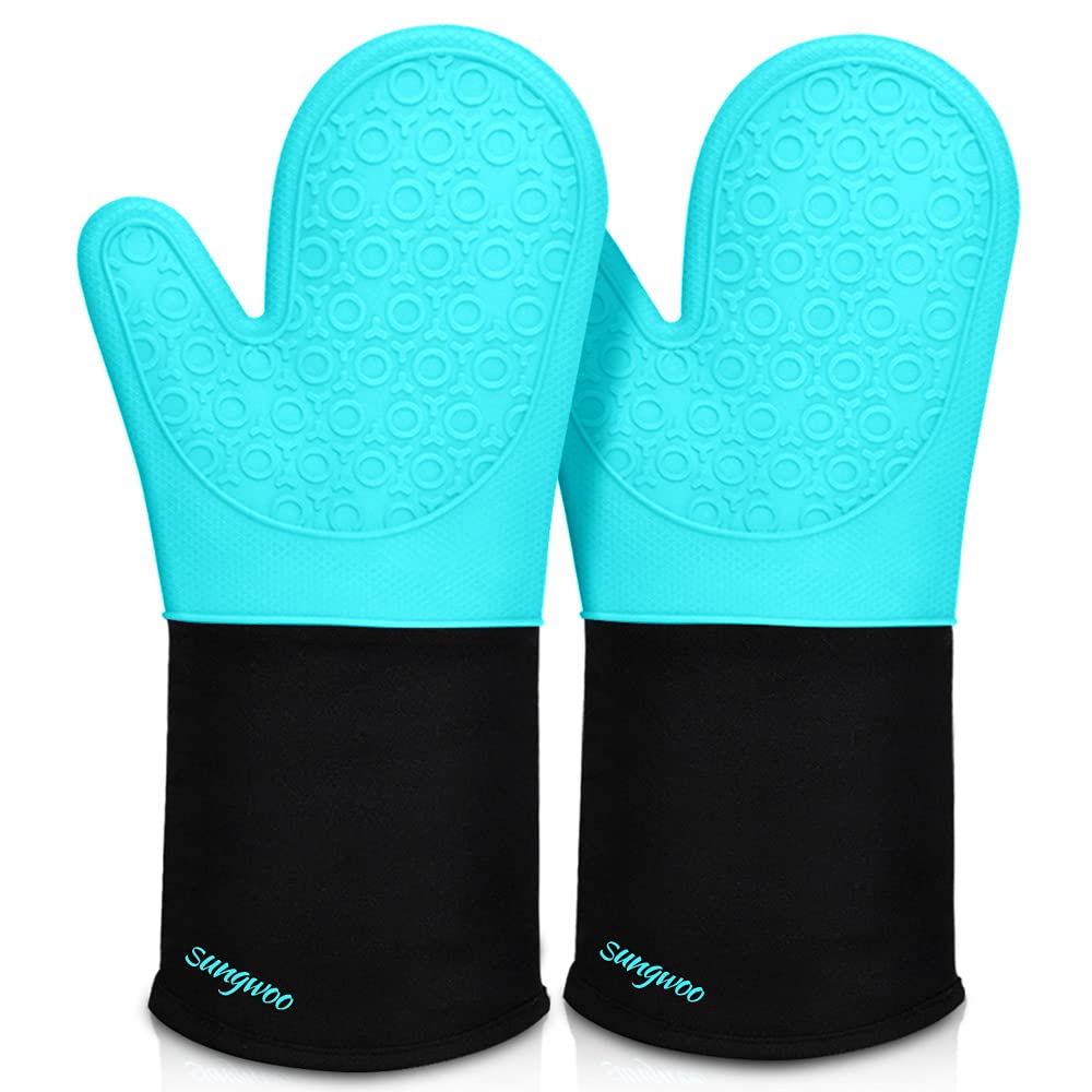 Silicone Oven Mitts - 14.6" Heat Resistant Oven Gloves for Baking, Cooking