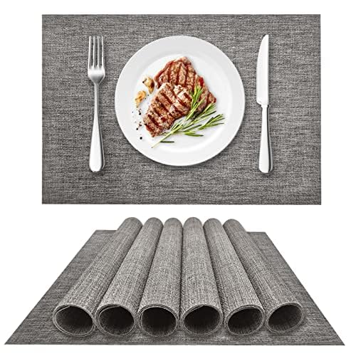 DACHUI Placemats Set of 6, Linen Look Woven Place Mats (Beige)