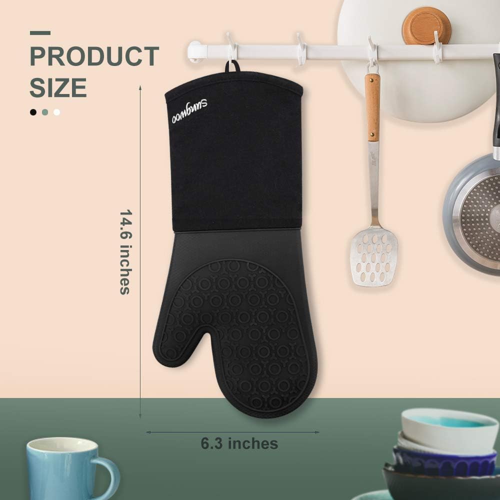 Silicone Oven Mitts - 14.6" Heat Resistant Oven Gloves for Baking, Cooking