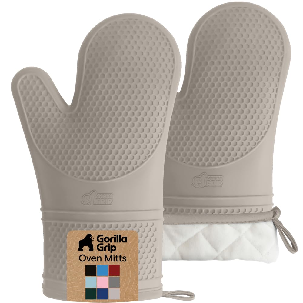 GORILLA GRIP Silicone Oven Mitts, 550F Heat Resistant, 12.5x8.3, Black