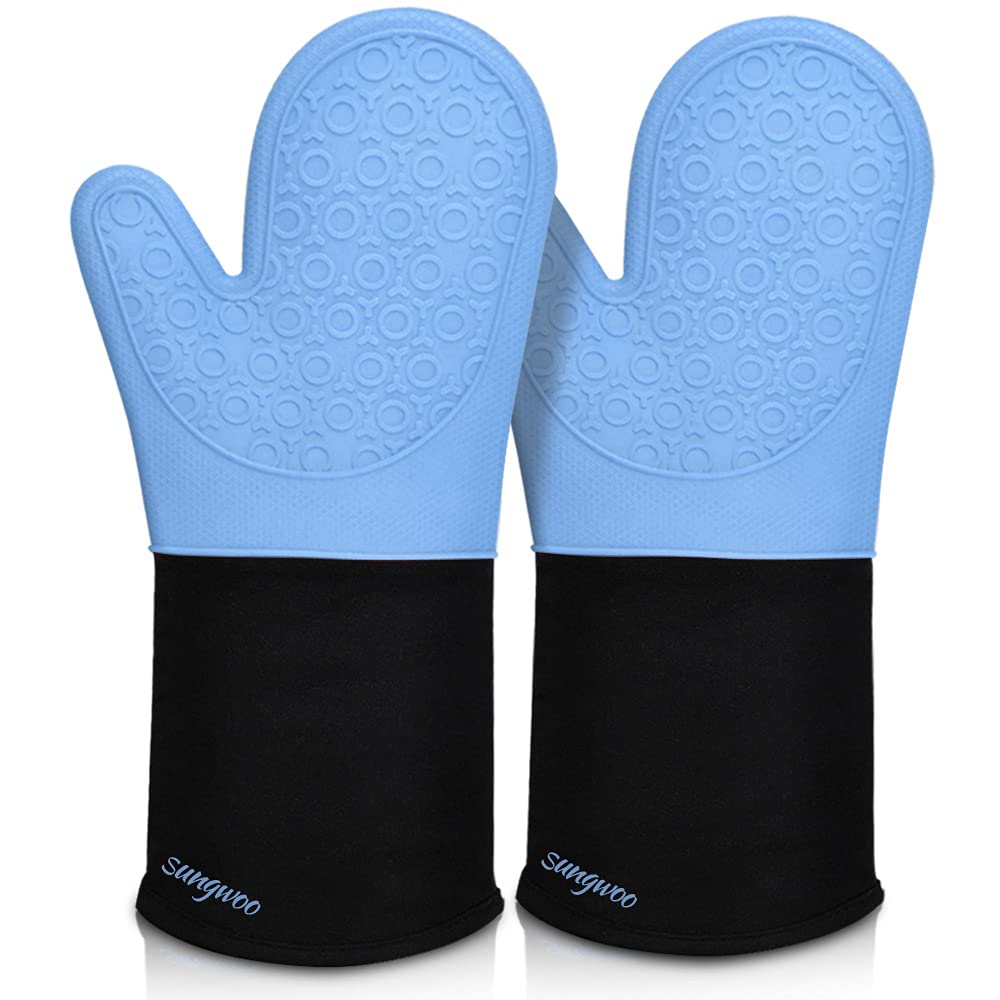 Silicone Oven Mitts - 14.6" Heat Resistant Oven Gloves for Baking, Cooking