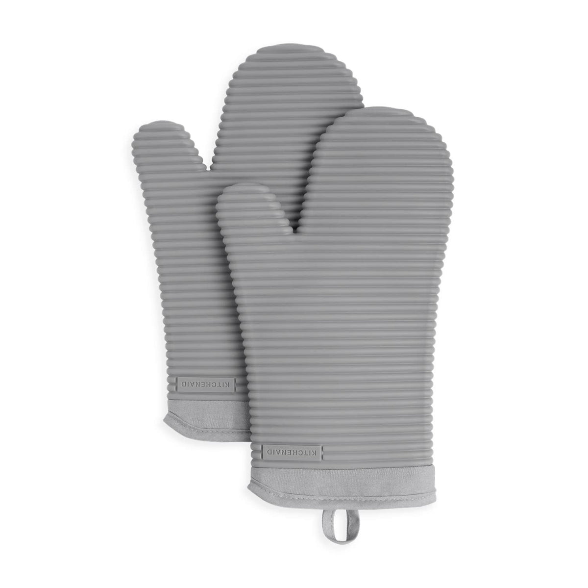 KITCHENAID Ribbed Soft Silicone Oven Mitt 2-Pack Set, 7.5"x13", Blue Willow