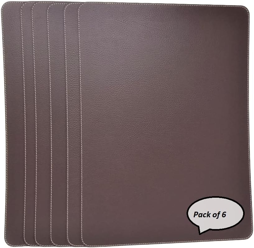 Nikalaz Set of 6 Placemats Made of Recycled Leather (18"x13", Dirty Brown)