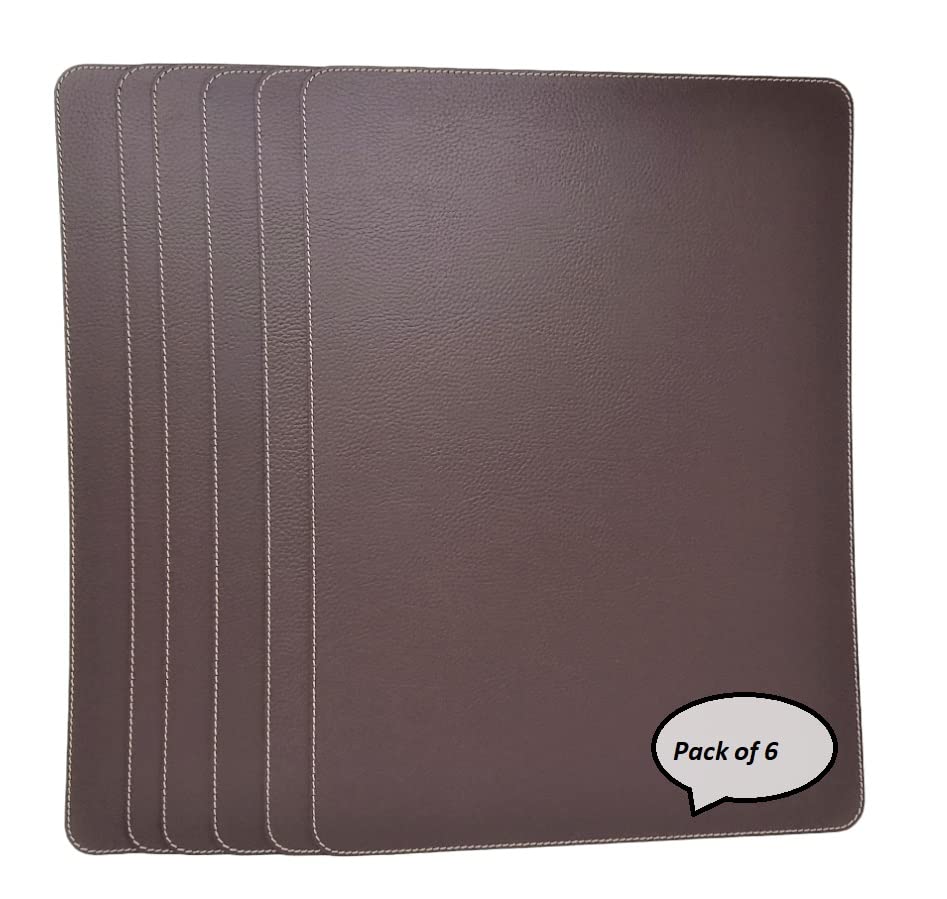 Nikalaz Set of 6 Placemats Made of Recycled Leather (18"x13", Dirty Brown)