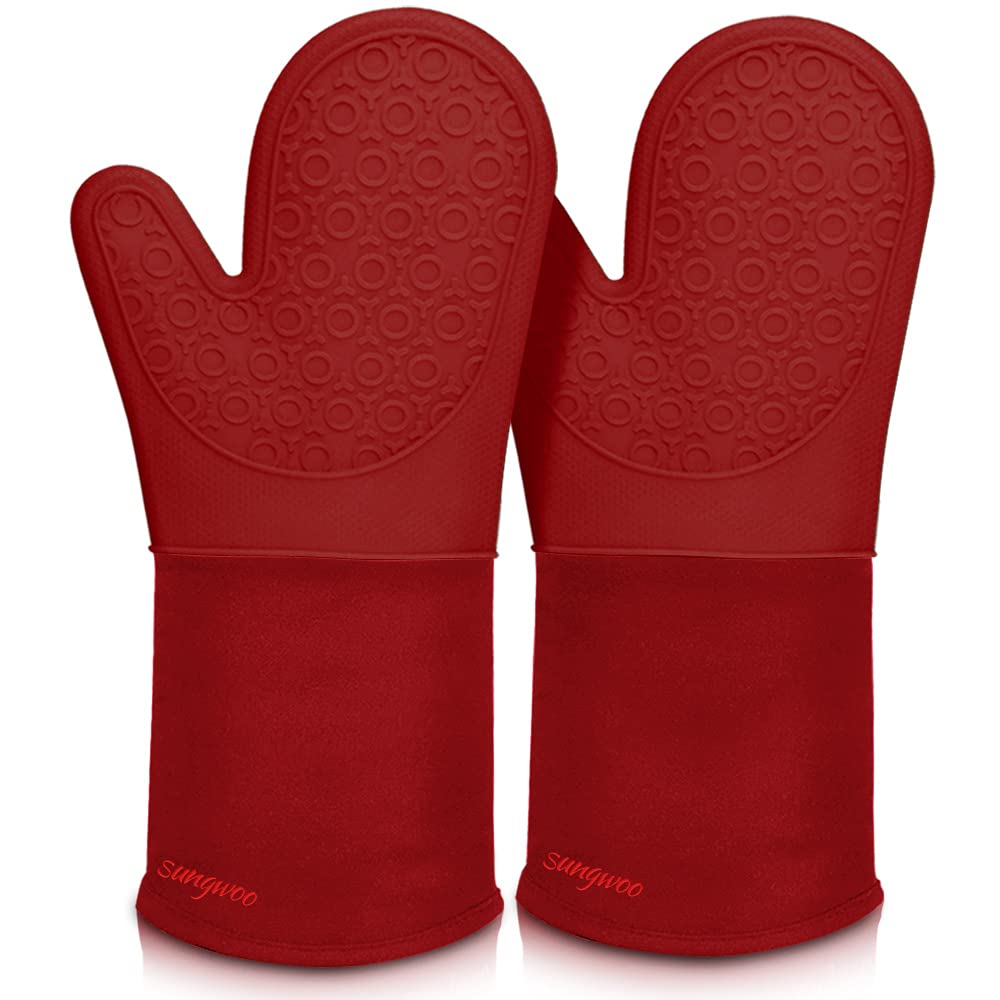 Silicone Oven Mitts - 14.6" Heat Resistant Oven Gloves for Baking, Cooking