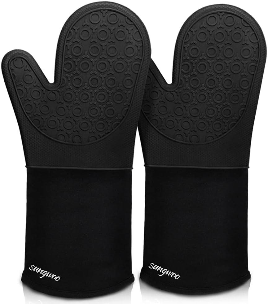Silicone Oven Mitts - 14.6" Heat Resistant Oven Gloves for Baking, Cooking