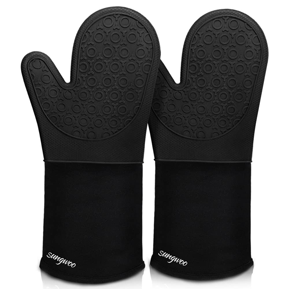 Silicone Oven Mitts - 14.6" Heat Resistant Oven Gloves for Baking, Cooking