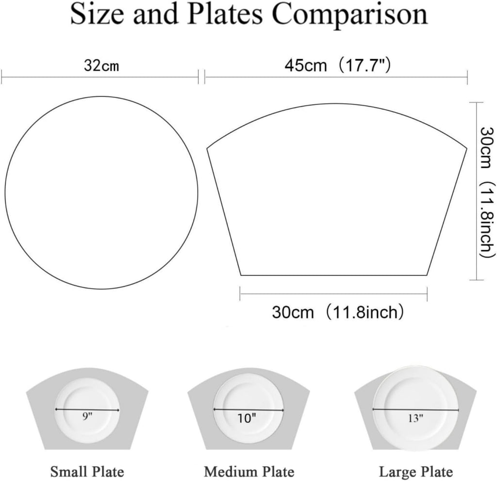SHACOS Small Round Table Placemats Set of 5 Woven Vinyl Wedge Placemats with Centerpiece Round Table Mats Heat Resistant Wipe Clean (5, Black Gray)