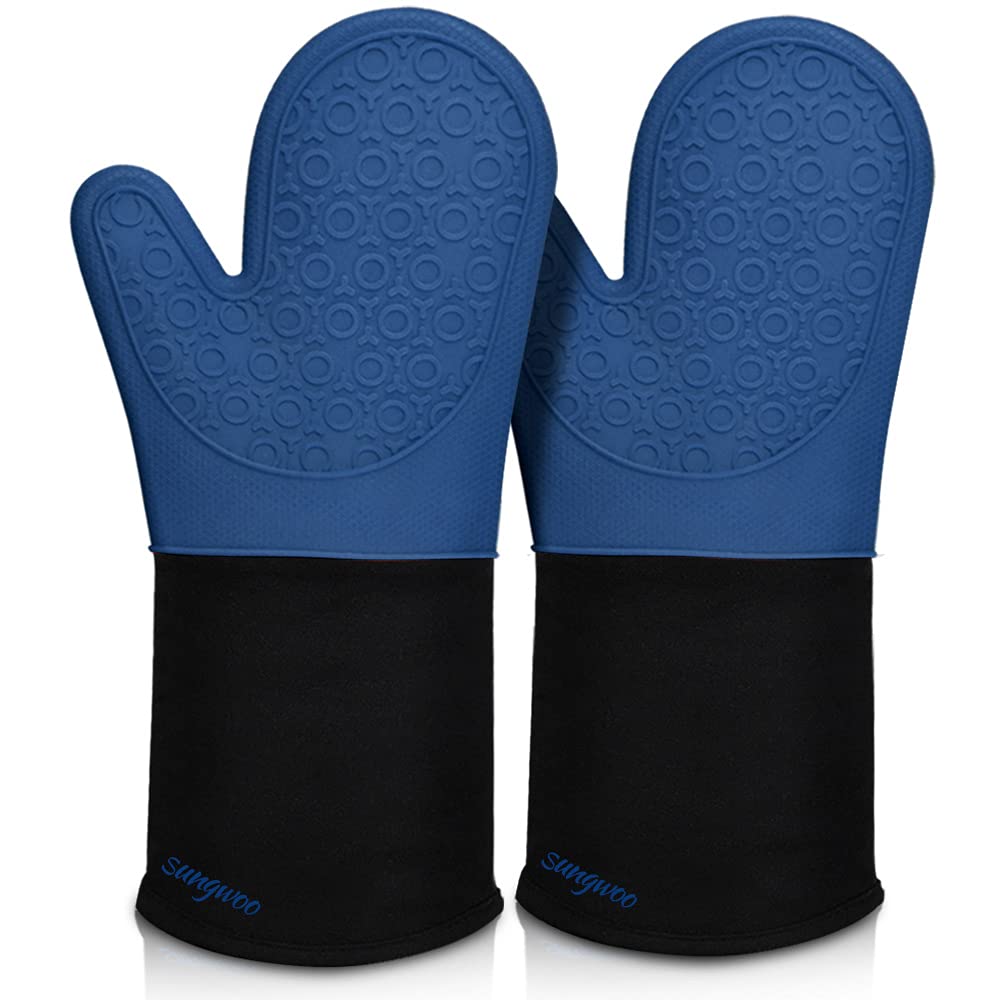 Silicone Oven Mitts - 14.6" Heat Resistant Oven Gloves for Baking, Cooking
