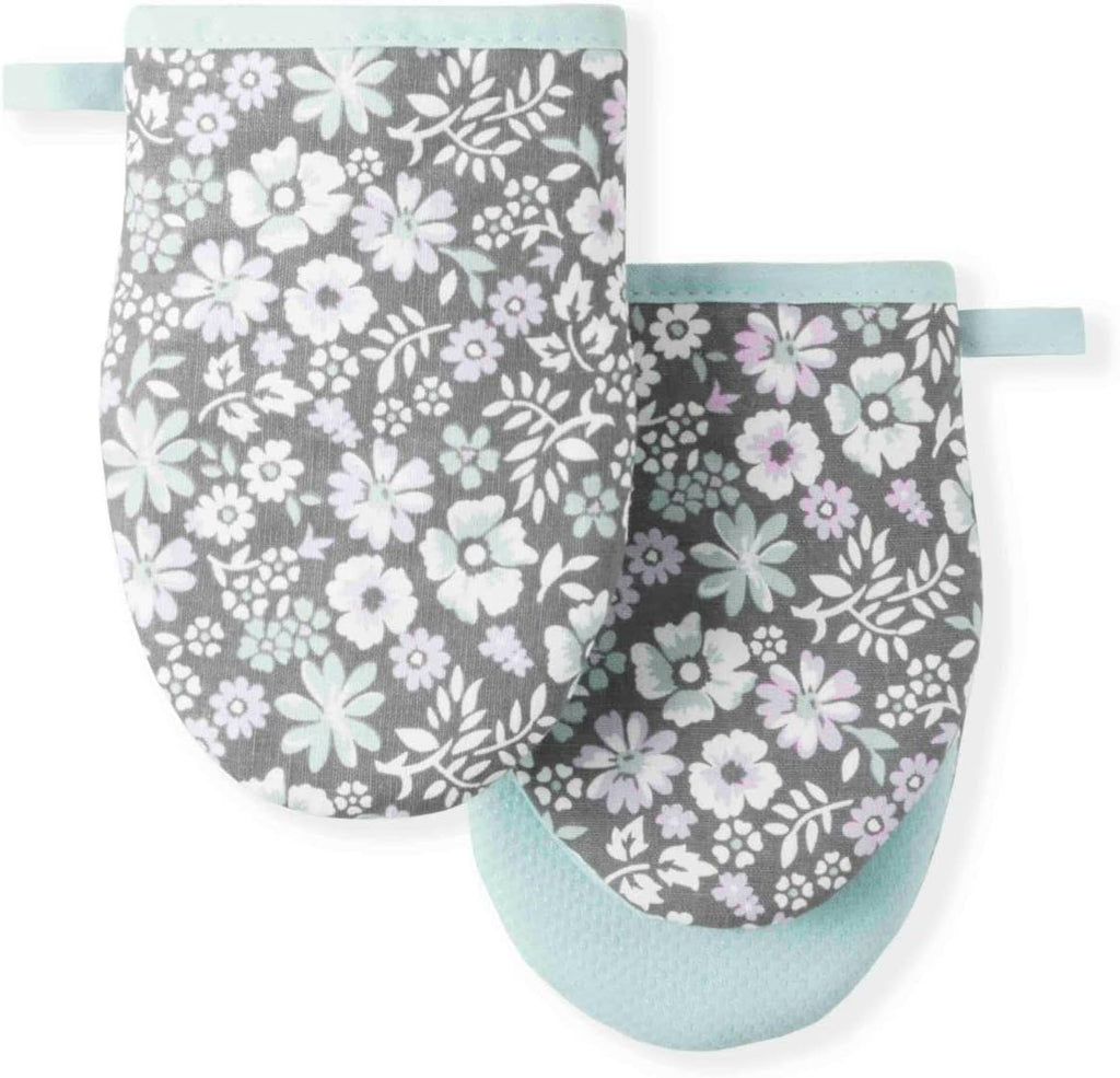 Martha Stewart Strie Medallion Mini Oven Mitt 2-Pack Set, Navy Blue, 5.5"X8"
