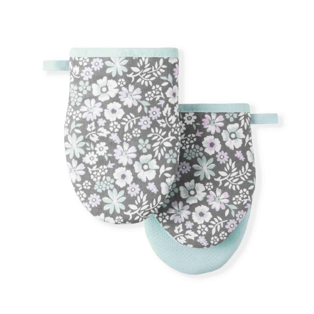 Martha Stewart Strie Medallion Mini Oven Mitt 2-Pack Set, Navy Blue, 5.5"X8"