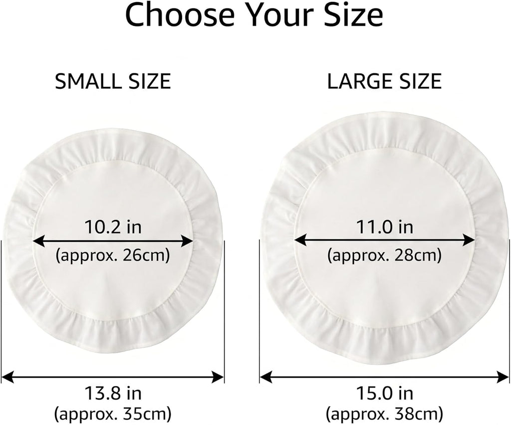 Round Ruffled Linen Blend Placemats, 15 Inch Scalloped Table Mats, Set of 4