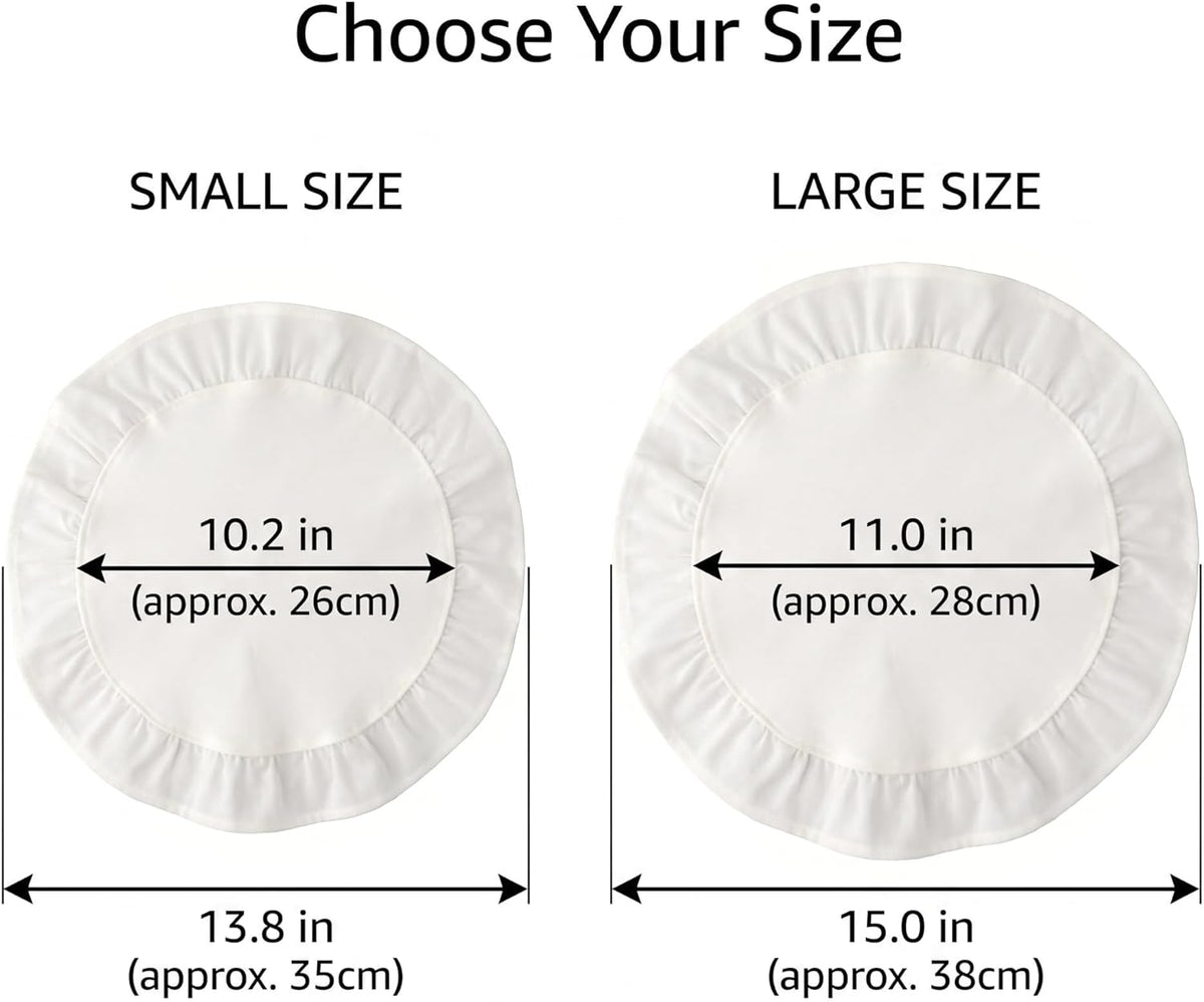 Round Ruffled Linen Blend Placemats, 15 Inch Scalloped Table Mats, Set of 4