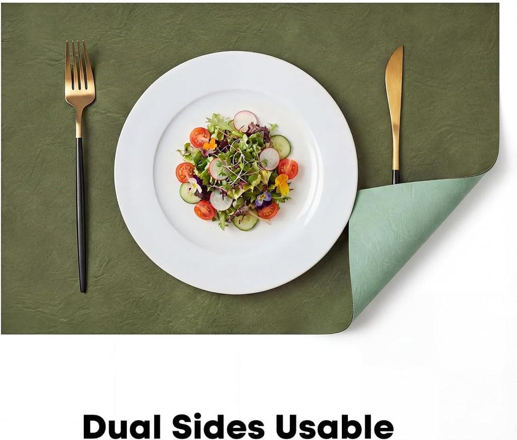 Artoid Mode Olive Green Faux Leather Placemats Set of 4