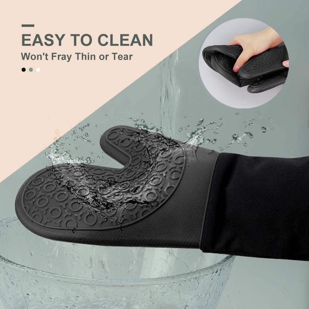 Silicone Oven Mitts - 14.6" Heat Resistant Oven Gloves for Baking, Cooking