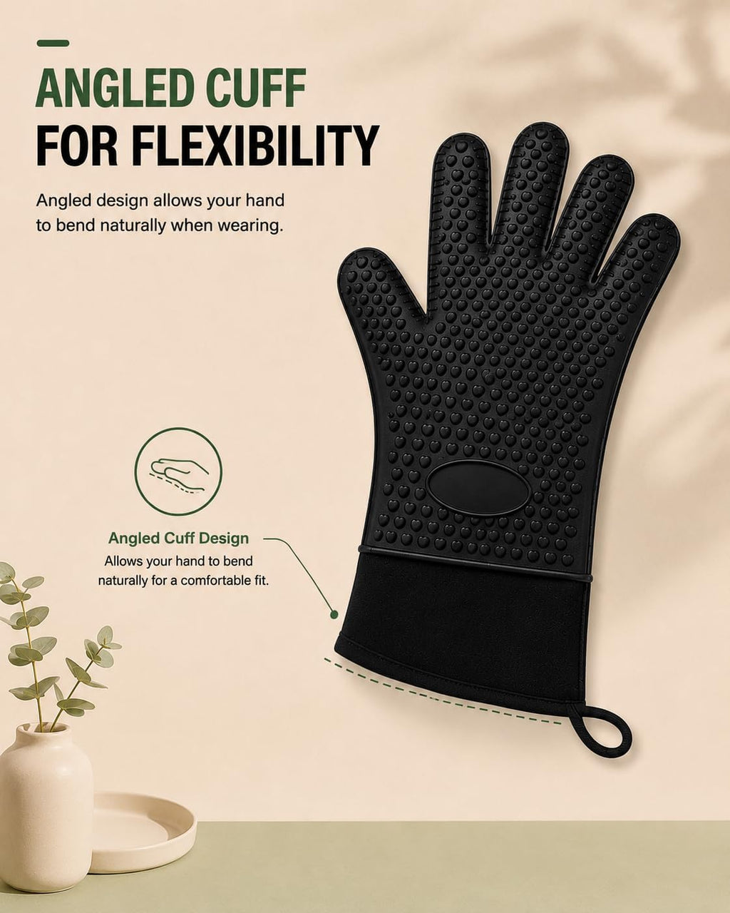 Silicone Oven Mitts with Fingers, 13.6" Oven Gloves for Baking, Cooking
