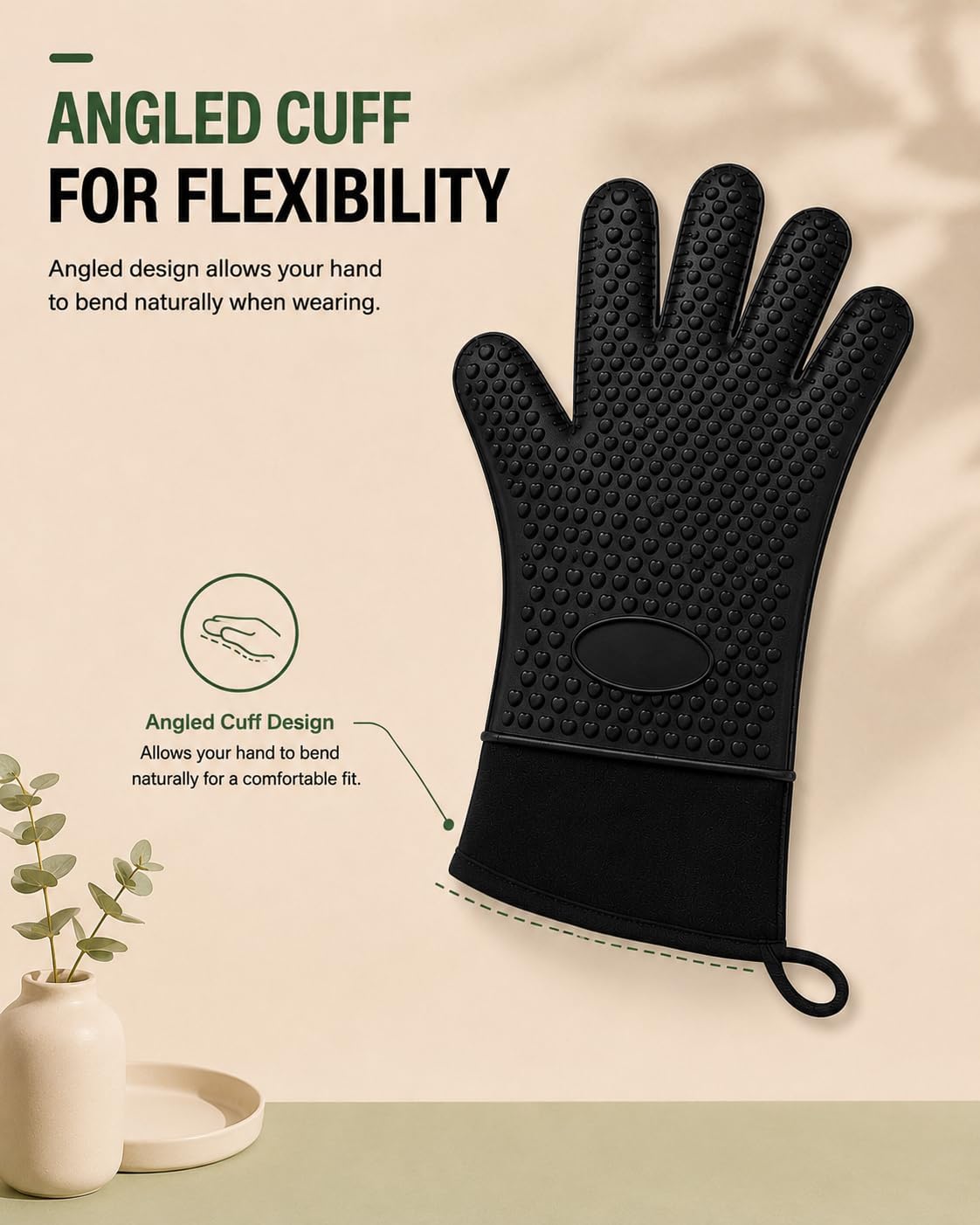 Silicone Oven Mitts with Fingers, 13.6" Oven Gloves for Baking, Cooking