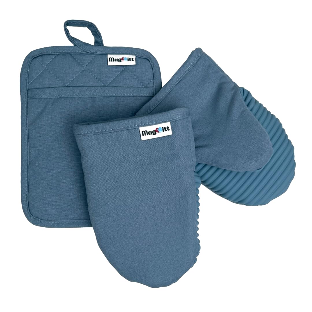 MagMitt Magnetic Oven Mitts & Pot Holder 3 Pc Set, High Heat Silicone Black