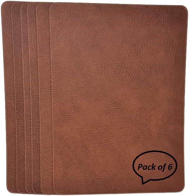 Nikalaz Set of 6 Placemats Made of Recycled Leather (18"x13", Dirty Brown)