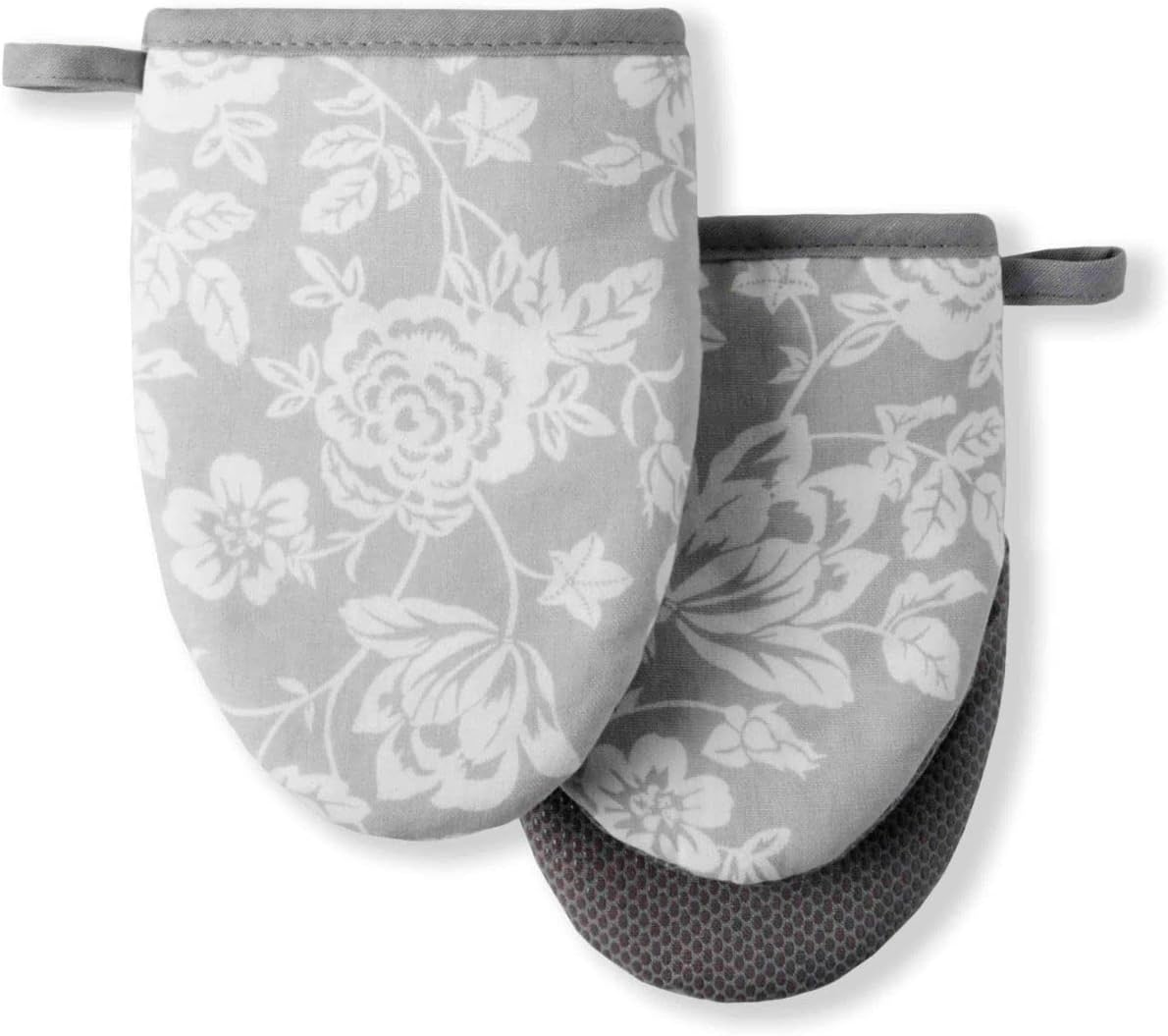 Martha Stewart Strie Medallion Mini Oven Mitt 2-Pack Set, Navy Blue, 5.5"X8"