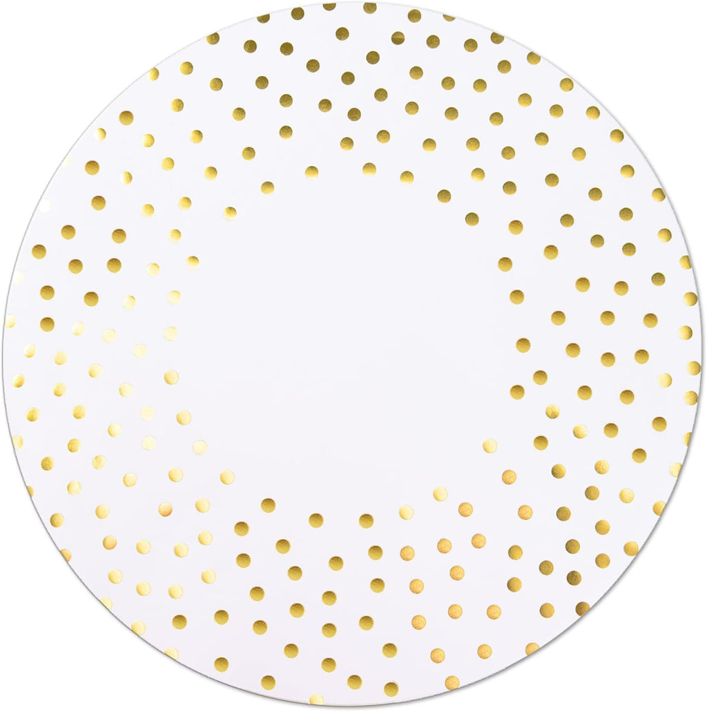 50 Pcs 14 Inch White and Gold Foil Paper Place Mats Golden Polka Dots Round Placemats Disposable Decorative Table Mats for Wedding Banquet Party Home Dining Table Decor