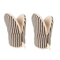 Heat Resistant Mini Oven Mitts 2-Pack - 500°F Heat Protection Cotton Striped Oven Gloves, Small Non-Slip Duckbill Design Mitt for Baking, Grilling, BBQ, Kitchen Pot Holders Set (5.5" x 7.1", Coffee)