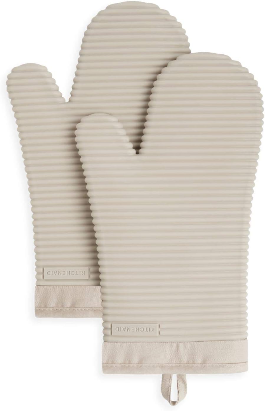 KitchenAid Ribbed Soft Silicone Oven Mitt and Pot Holder Set, Milkshake, 7"x13" Mitts + 7"x9" Holders
