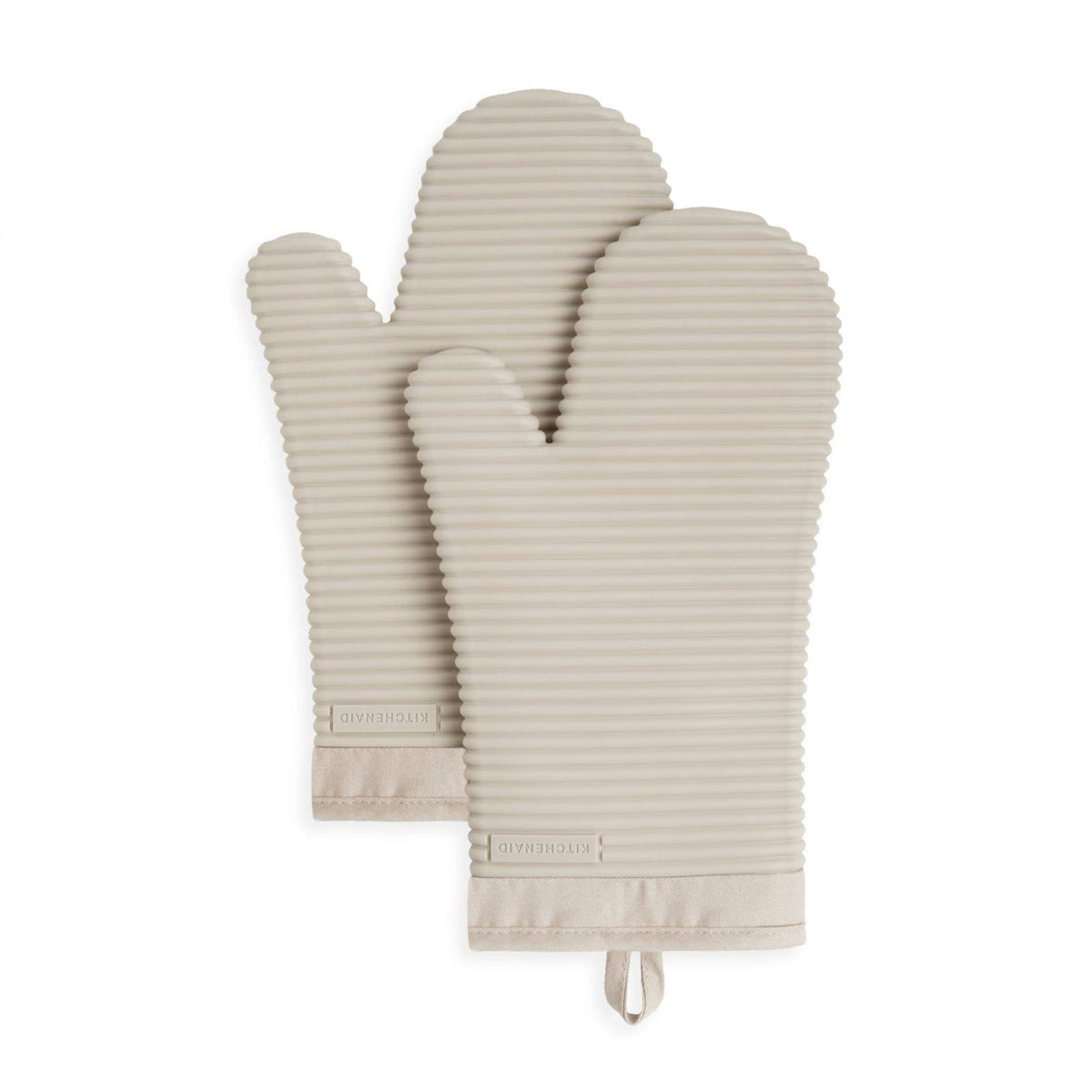 KITCHENAID Ribbed Soft Silicone Oven Mitt 2-Pack Set, 7.5"x13", Blue Willow