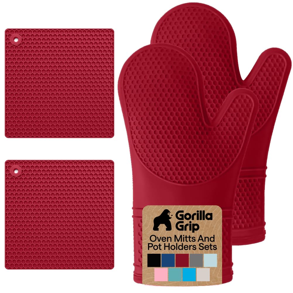 GORILLA GRIP Silicone Oven Mitts, 550F Heat Resistant, 12.5x8.3, Black