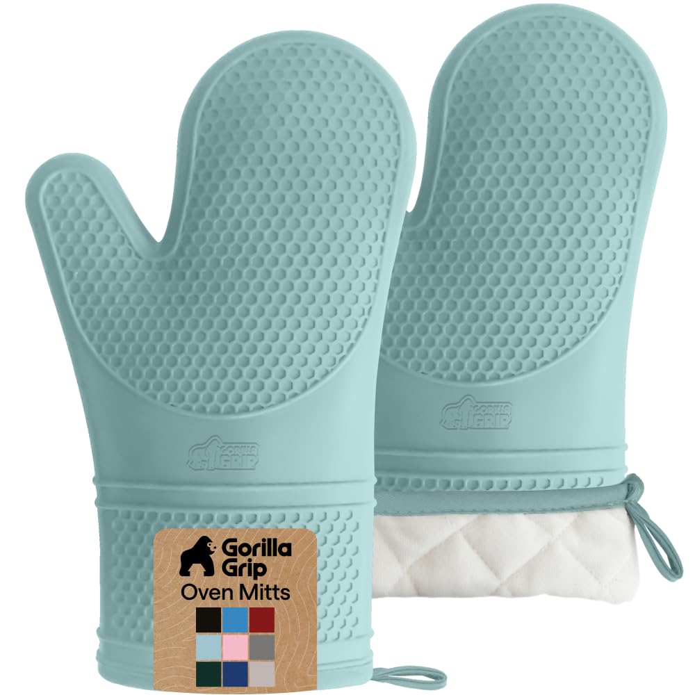GORILLA GRIP Silicone Oven Mitts, 550F Heat Resistant, 12.5x8.3, Black