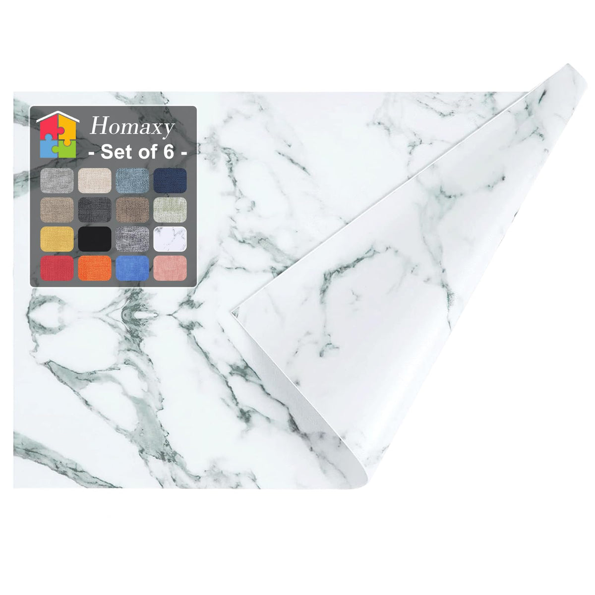 Homaxy Wedge Faux Leather Placemats for Round Table, Set of 6, Light Grey