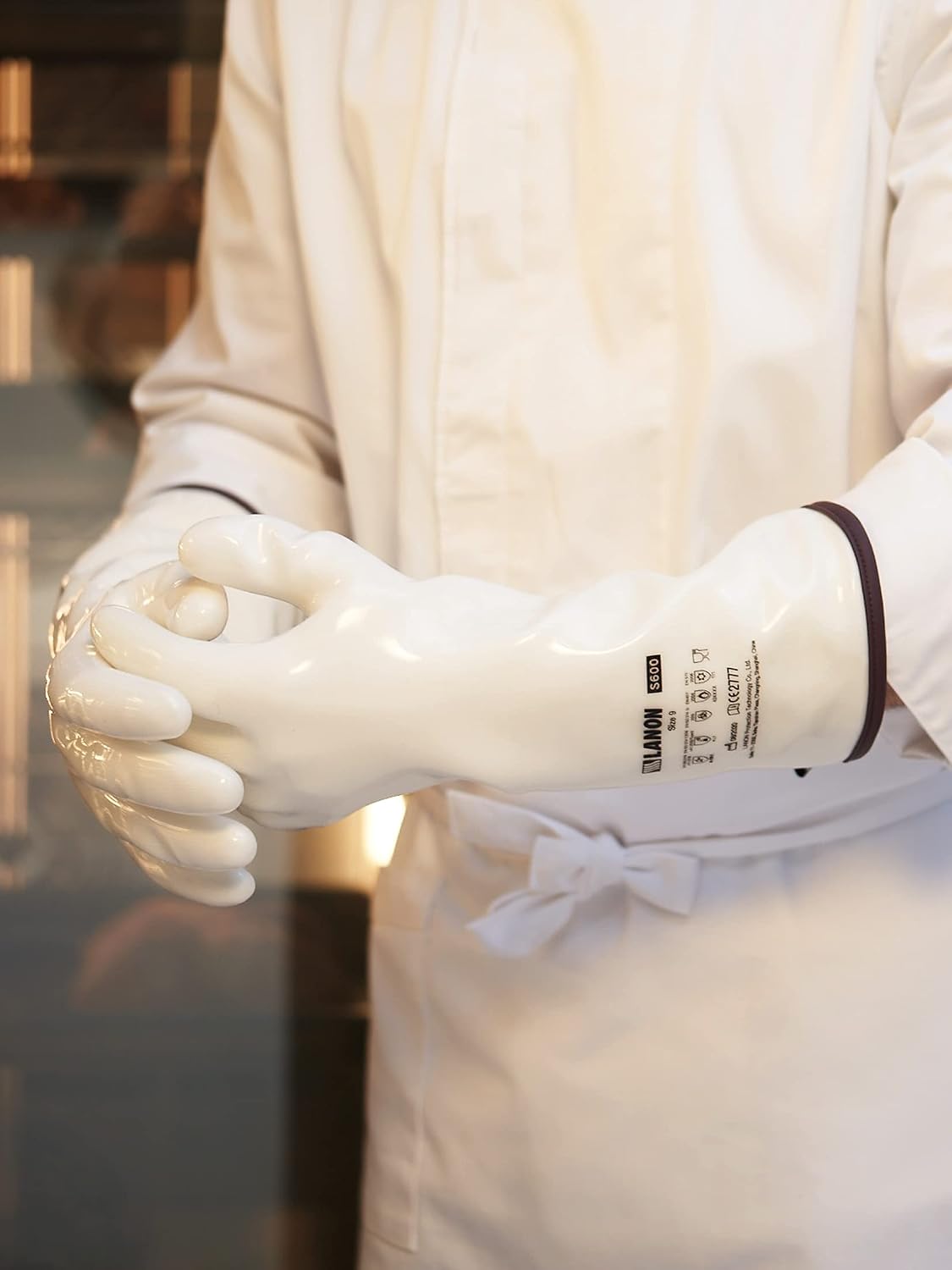 LANON 15" Liquid Silicone Oven Mitts,Heat Resistant,CoralAir Liner,White,M
