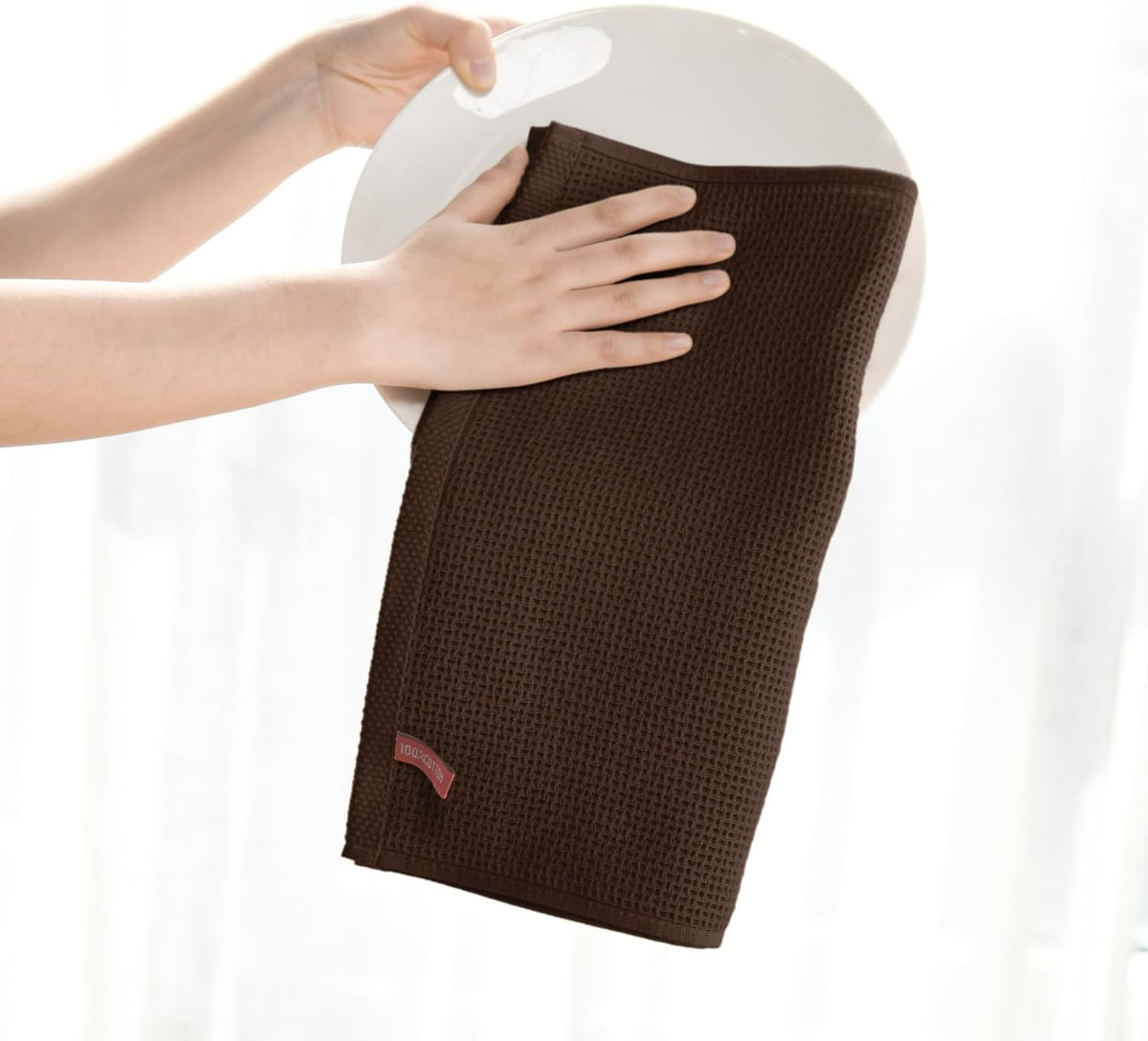 Artoid Mode 100% Cotton Beige Dark Coffee Brown Waffle Weave Kitchen Dish Cloths, 12x12 Inch Ultra Soft Absorbent Quick Drying Set of 6, Multicolor