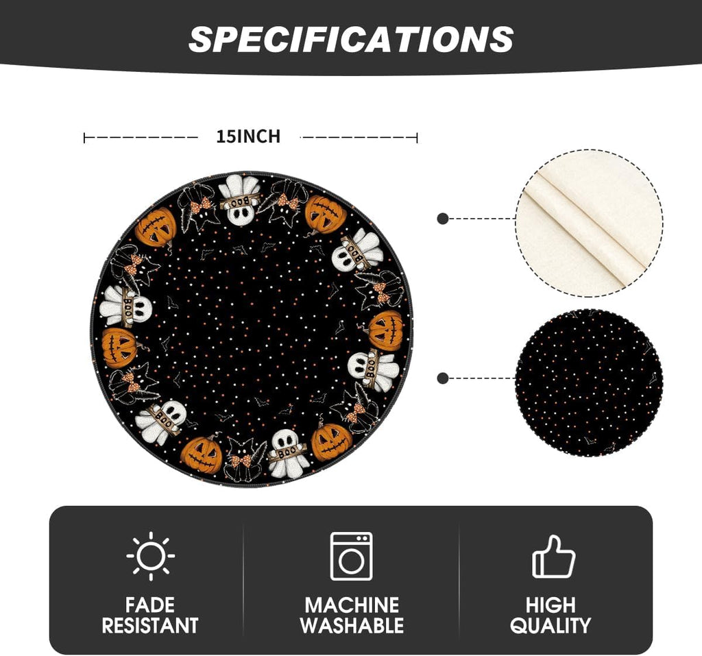 Artoid Mode Ghost Cat Halloween Round Placemats Set of 4-14 Inch