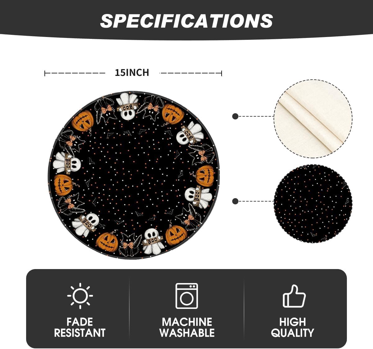 Artoid Mode Ghost Cat Halloween Round Placemats Set of 4-14 Inch