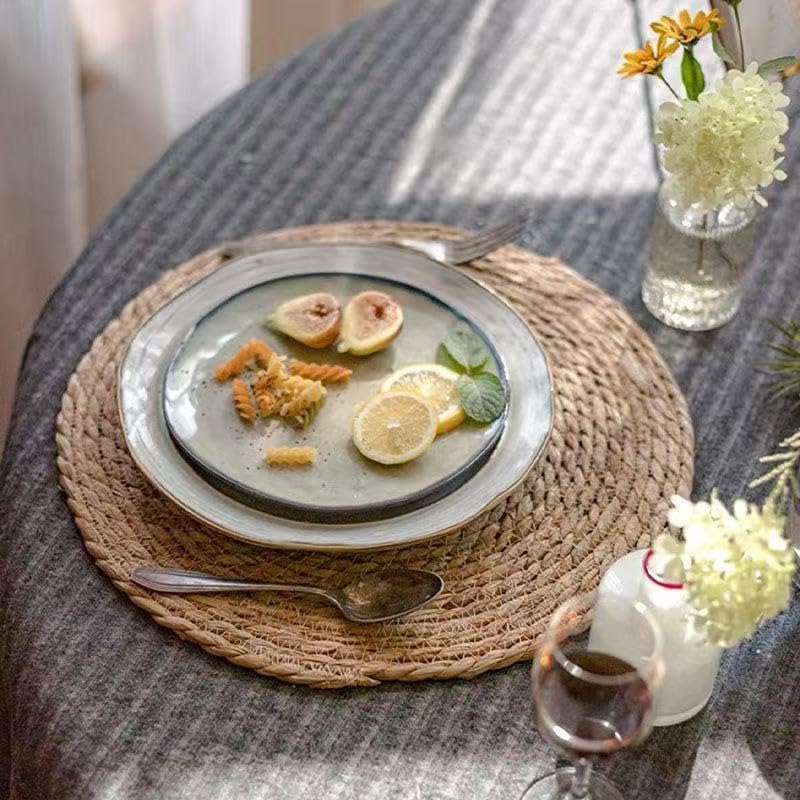 6Pcs 12" Round Woven Rattan Placemats,Natural Hand-Woven Water Hyacinth Placemats,Farmhouse Weave Place Mats,Rustic Braided Wicker Table Mats (12inch Set of 6)