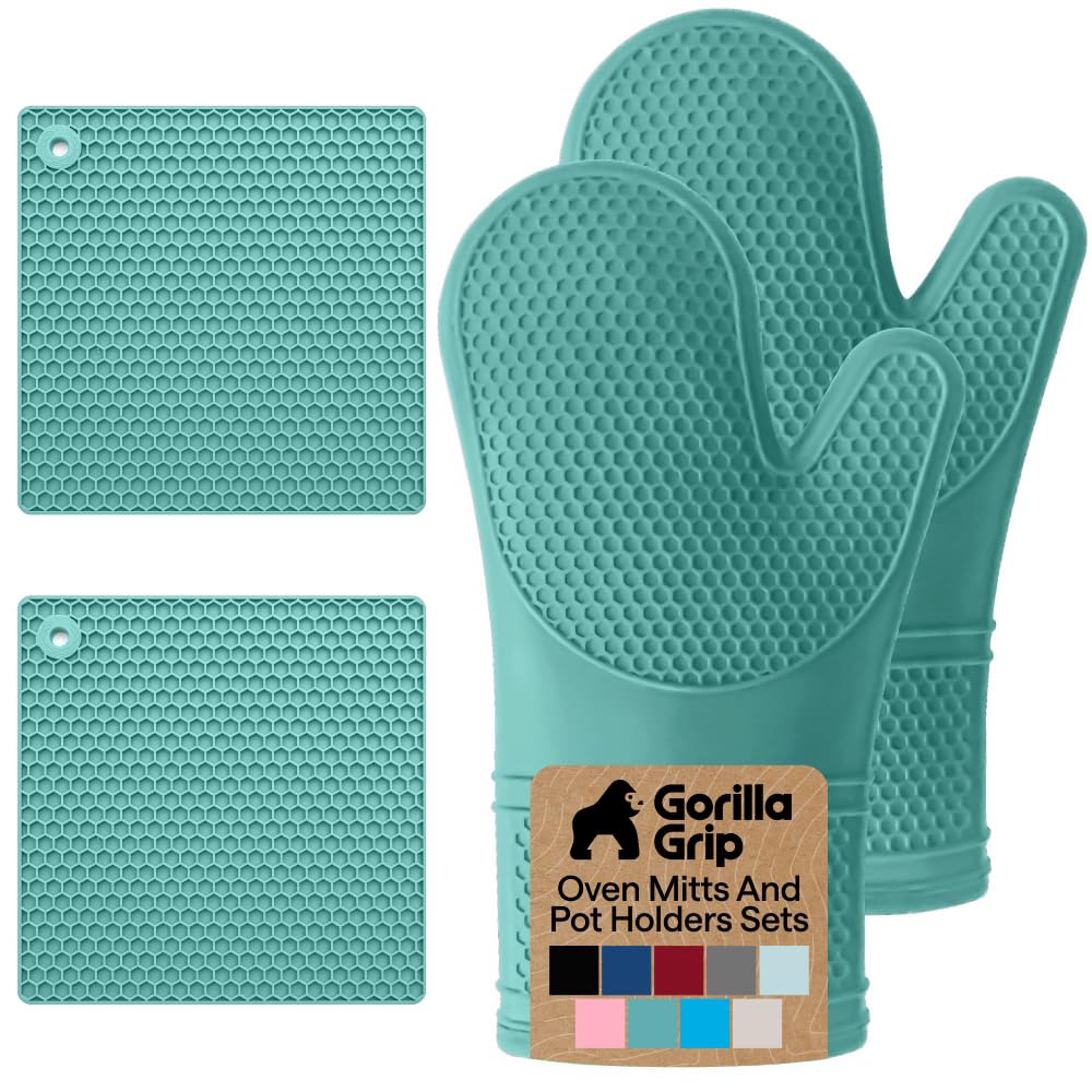 GORILLA GRIP Silicone Oven Mitts, 550F Heat Resistant, 12.5x8.3, Black